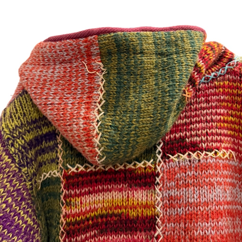 Hand Knitted Patchwork Wool Insulated Cardigan Ja… - image 3